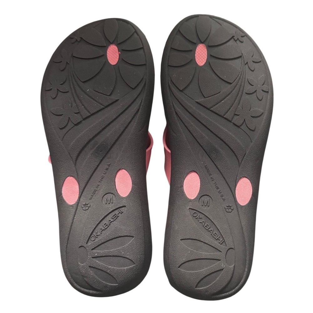Okabashi Breeze Flip Flops Womens Medium 6.5-7.5 Slate Blossom Pink Grey USA NEW - Picture 4 of 4